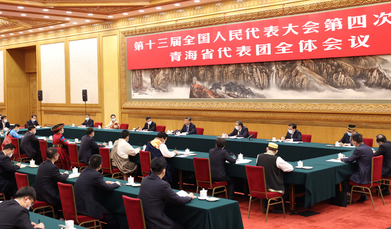 3月7日，中共中央總書記、國家主席、中央軍委主席習(xí)近平參加十三屆全國人大四次會議青海代表團的審議。新華社記者 黃敬文 攝